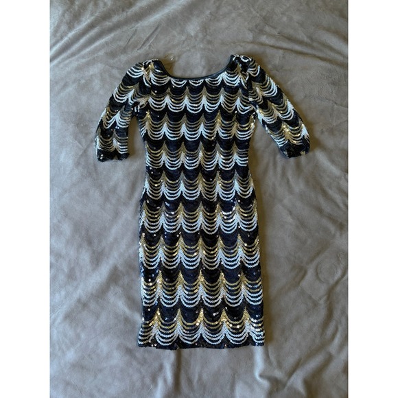 Crystal Doll Dresses & Skirts - Crystal Doll Sequin Bodycon Dress Black Gold Silver Scallop Wave Mini Medium